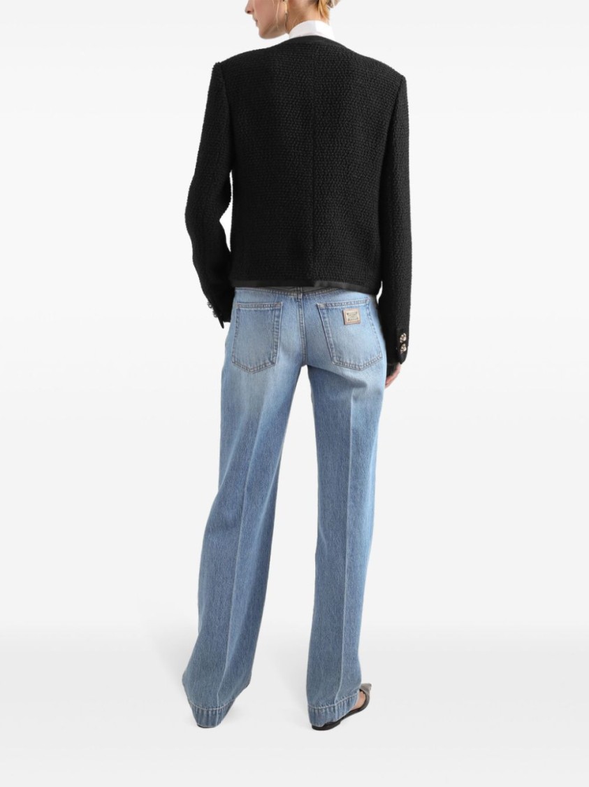 Dolce & Gabbana Jeweled Button Boucle Jacket In Black