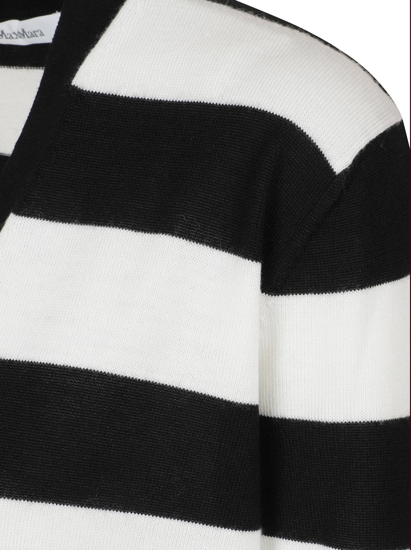 Max Mara Bold Black And White Striped V-neck Sweater With Button-down Front In Black