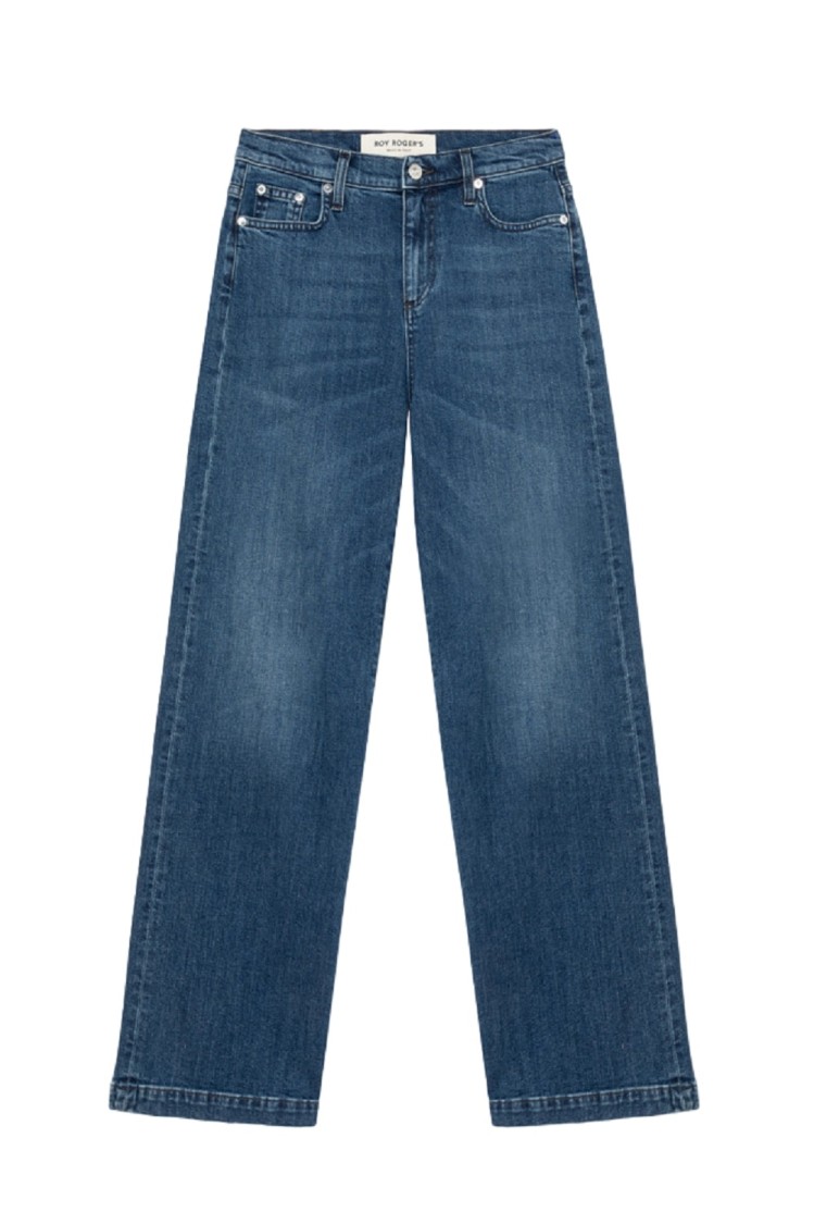 Roy Rogers Flattering Flare Fit Denim Jeans With Belt Loops And Logo Button Closure In Green