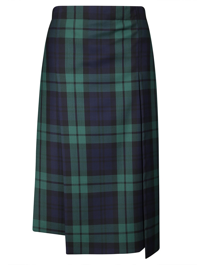Shop Setchu Tartan Skirt With Slits In Multicolor