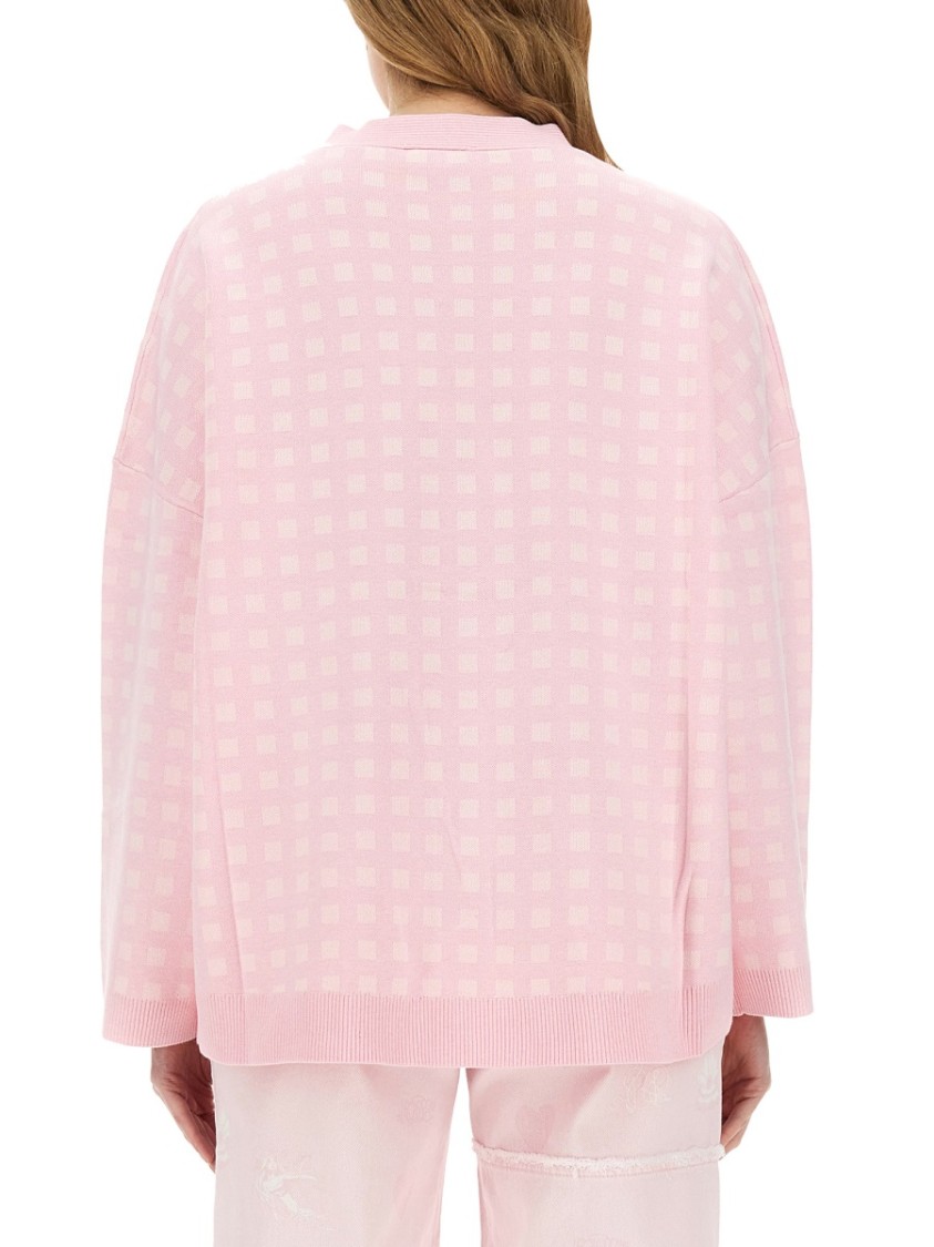 Baum Und Pferdgarten Gingham-check Logo-embroidered Cardigan In Pink
