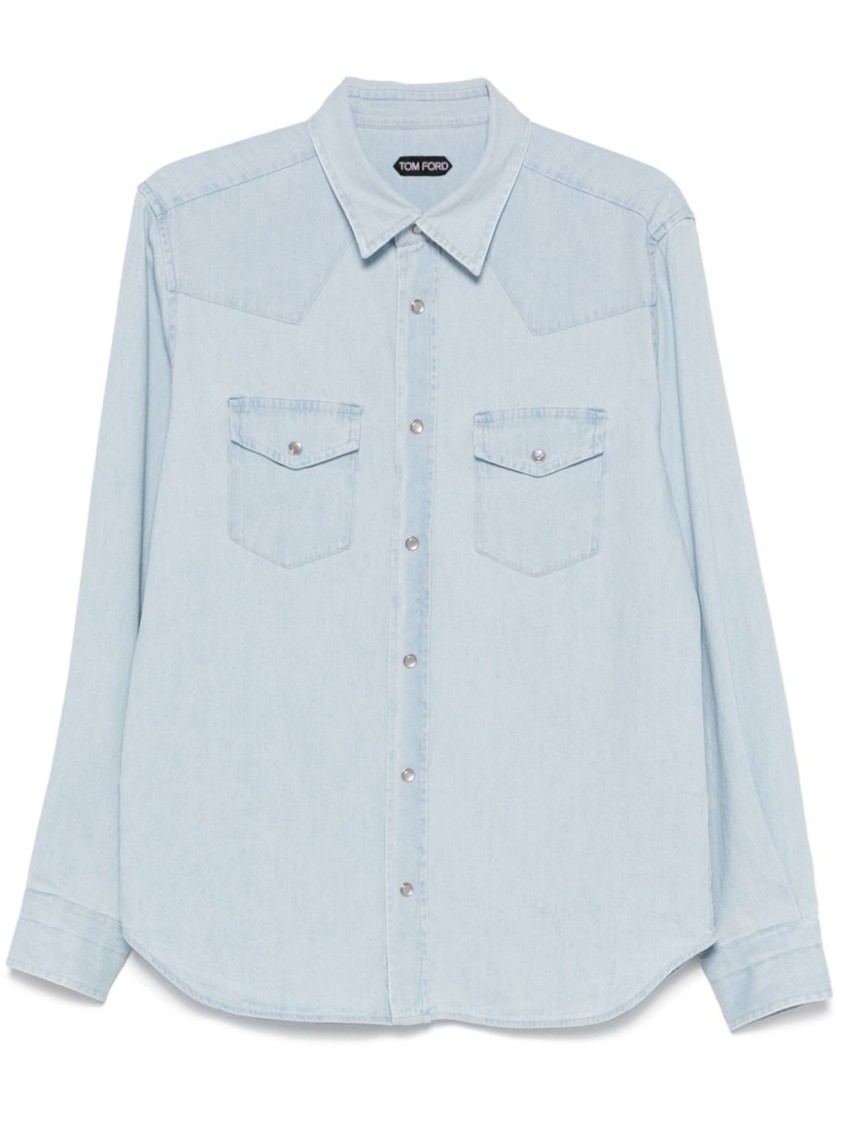 Shop Tom Ford Light Blue Cotton Shirt