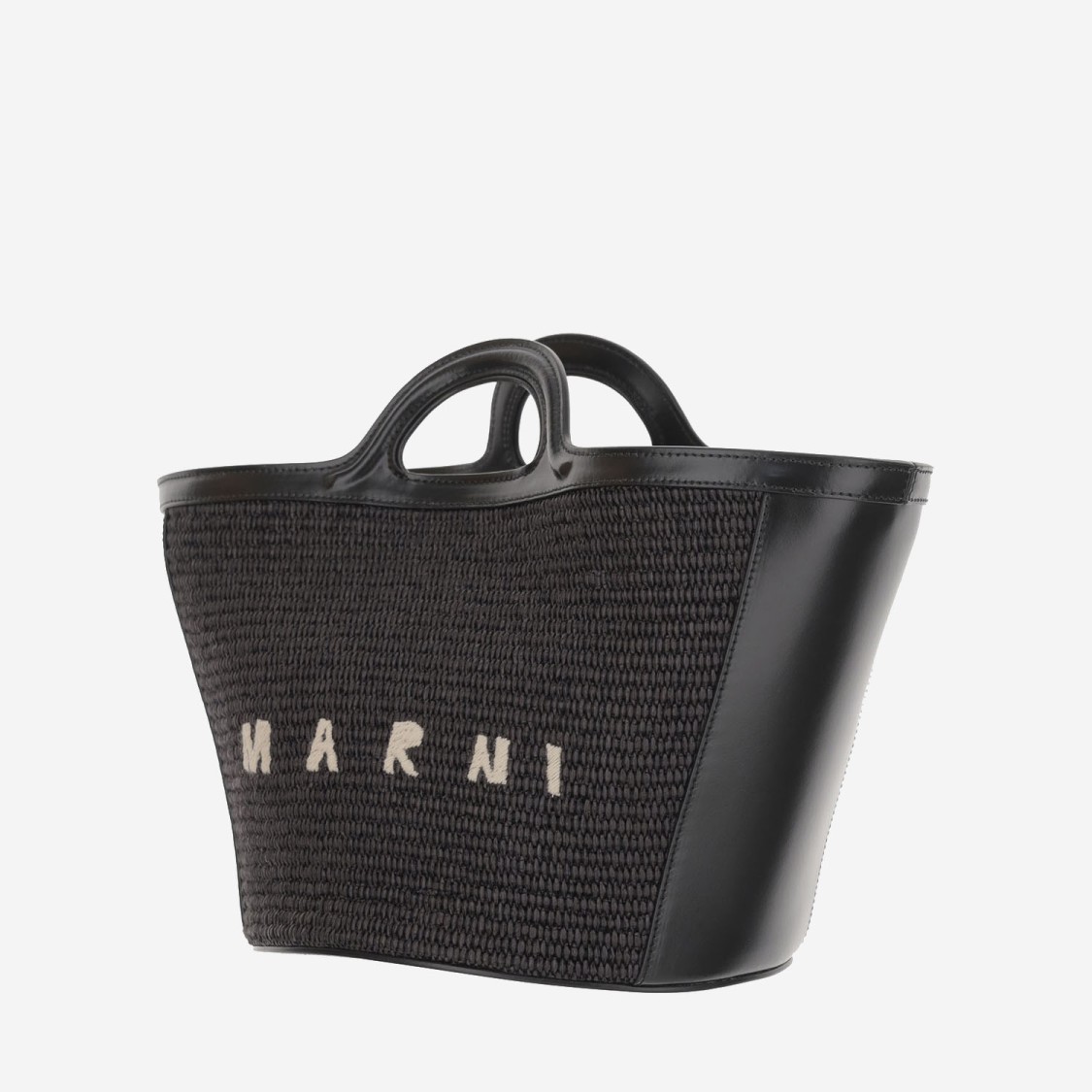 Marni Women Black Leather And Raffia Small Tropicalia Summer Handbag