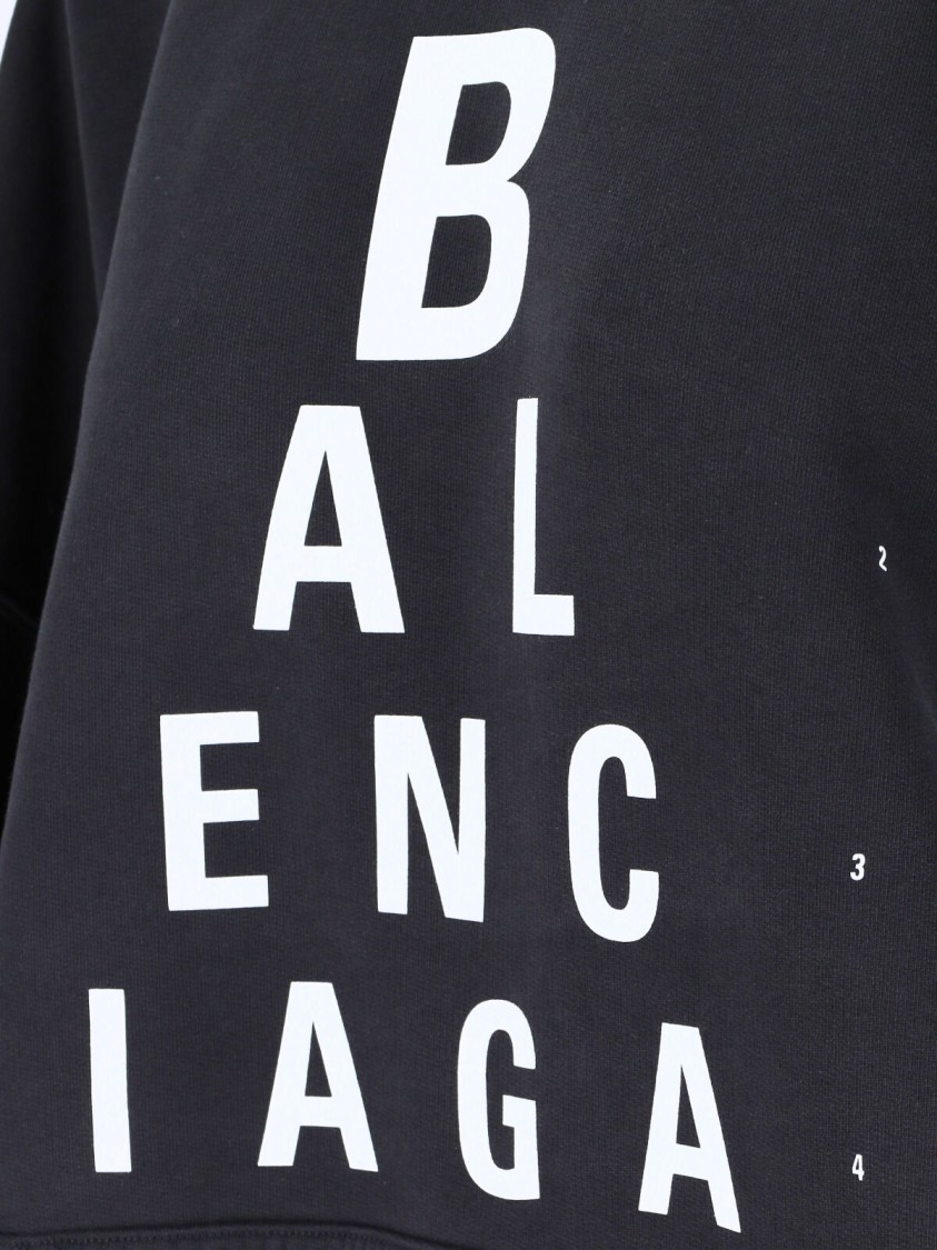 Balenciaga Washed Black Cotton Oversized Hoodie With Bold Graphics In Black