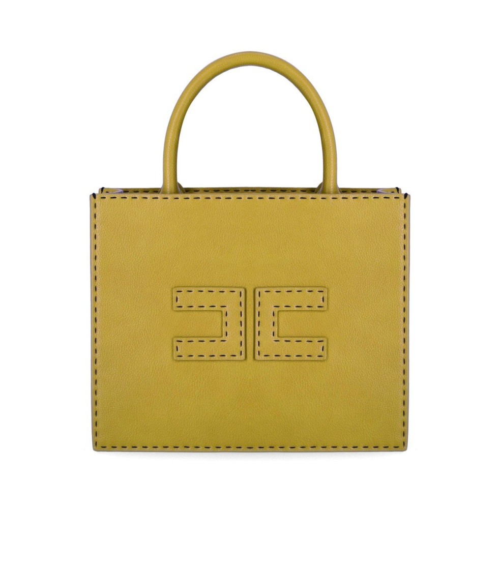 Shop Elisabetta Franchi Curry Pebbled Leather-effect Handbag In Yellow