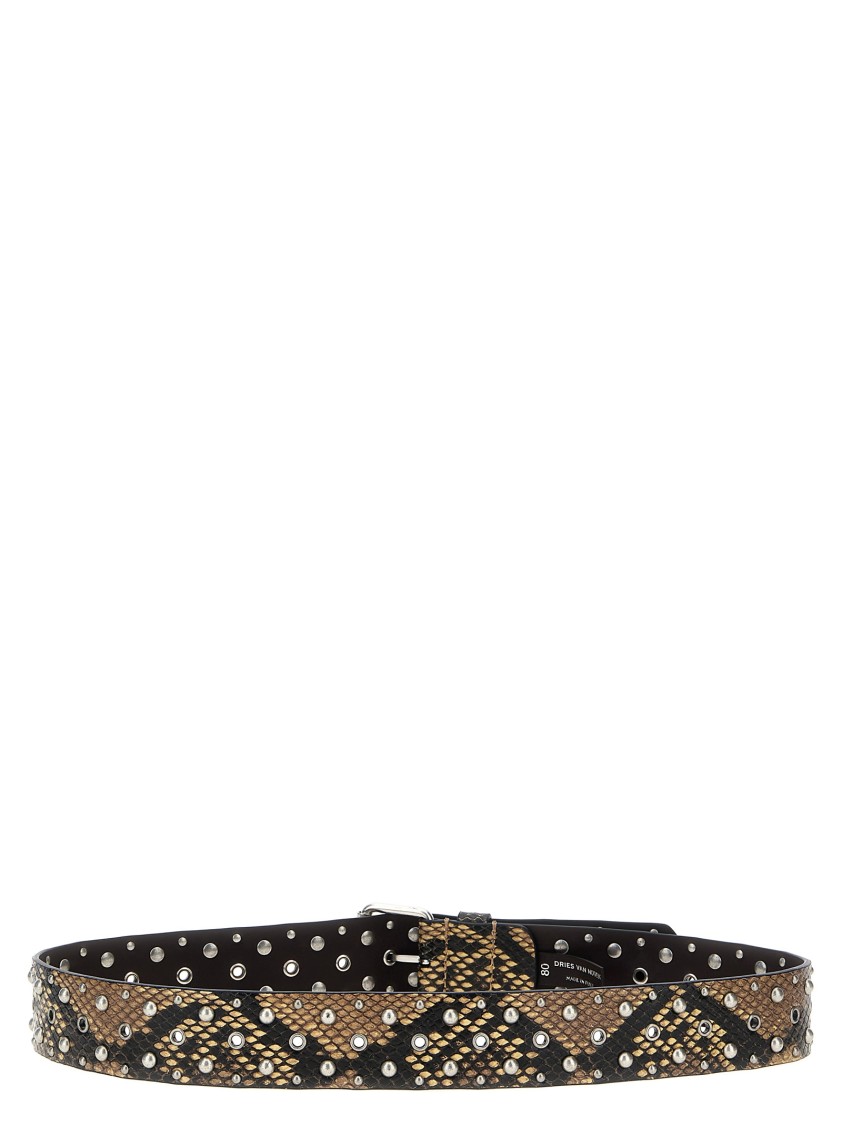 Dries Van Noten Python-print Leather Belt With Studded Design