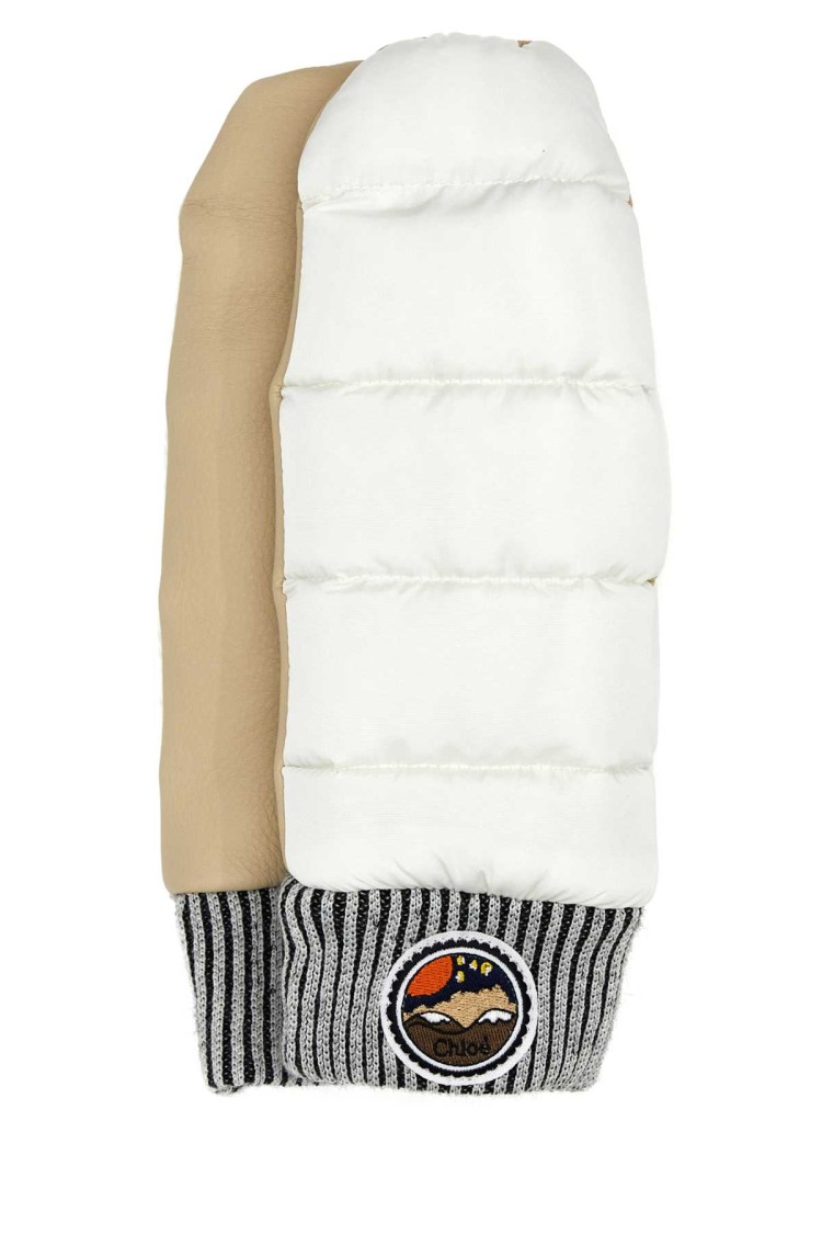 Chloé Two-tone Nylon And Leather Gloves In White