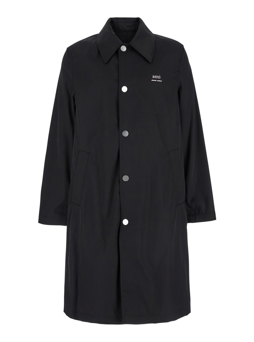 Shop Ami Alexandre Mattiussi Ami Polyamide Cotton Raincoat In Black