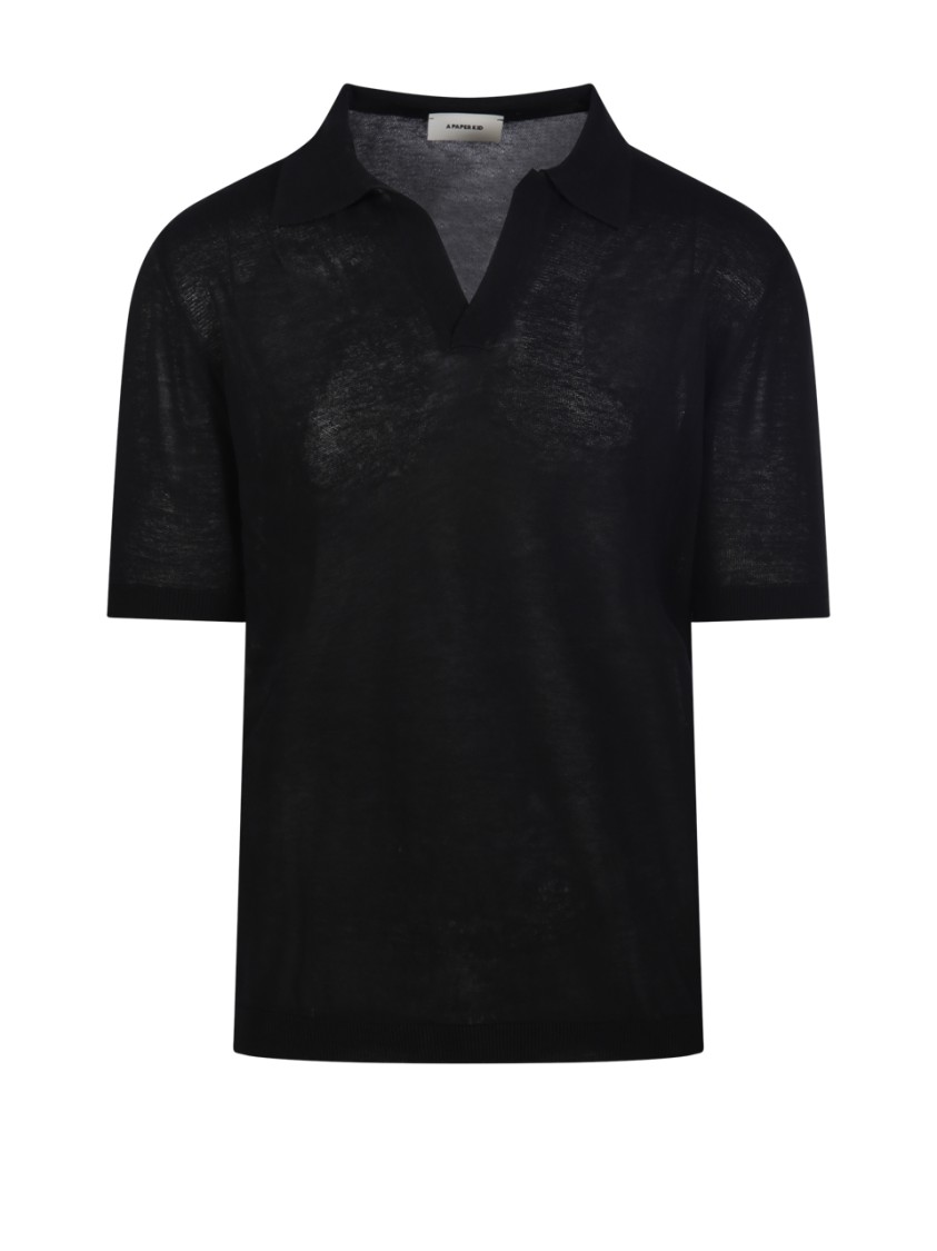 A Paper Kid Classic Black Casual Polo With Subtle Sheen In Black