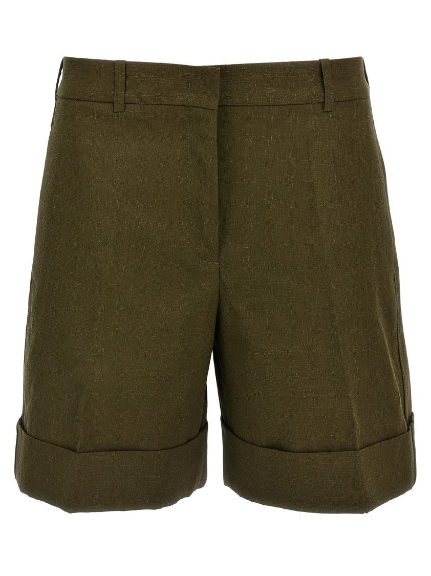 Jil Sander Green Linen Bermuda Shorts With Turn-up Hem In Green