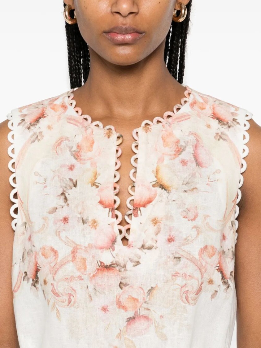 Twinset Twin-set Floral Print Mini Dress With Cinched Waist In White