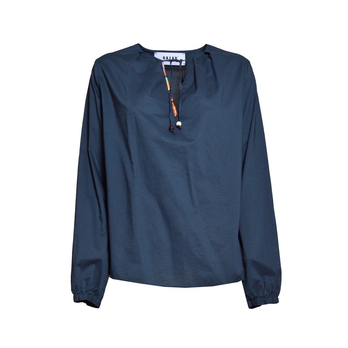 BAZAR DELUXE BAZAR DELUXE BLUE COTTON BLOUSE WITH ETHNIC PROFILE