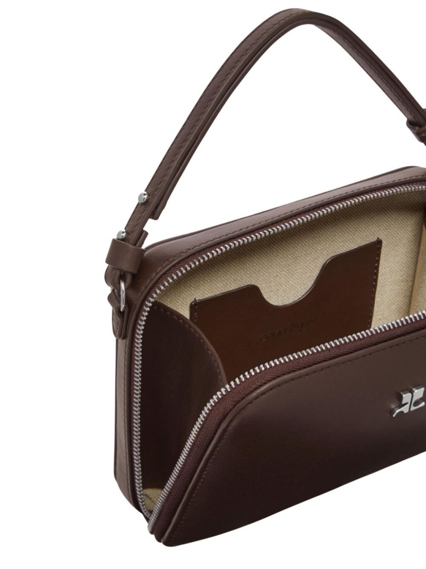 Courrèges Chocolate Brown Calf Leather Courreges Handbag With Silver-tone Accents