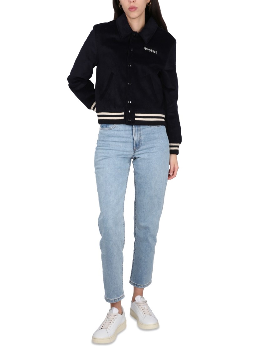 Sporty And Rich Cropped Black Varsity Jacket