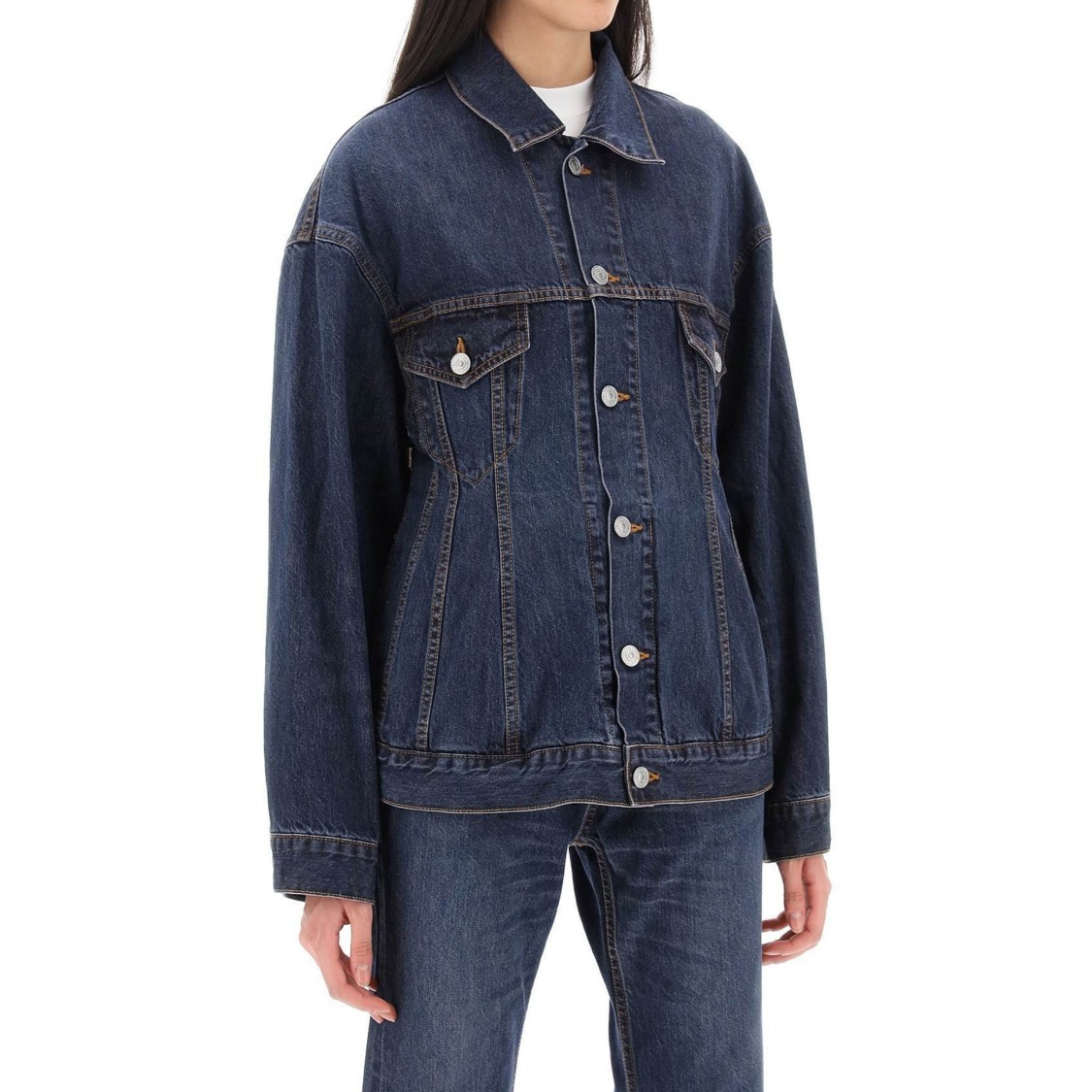 Balenciaga Collared Button-up Denim Jacket In Black