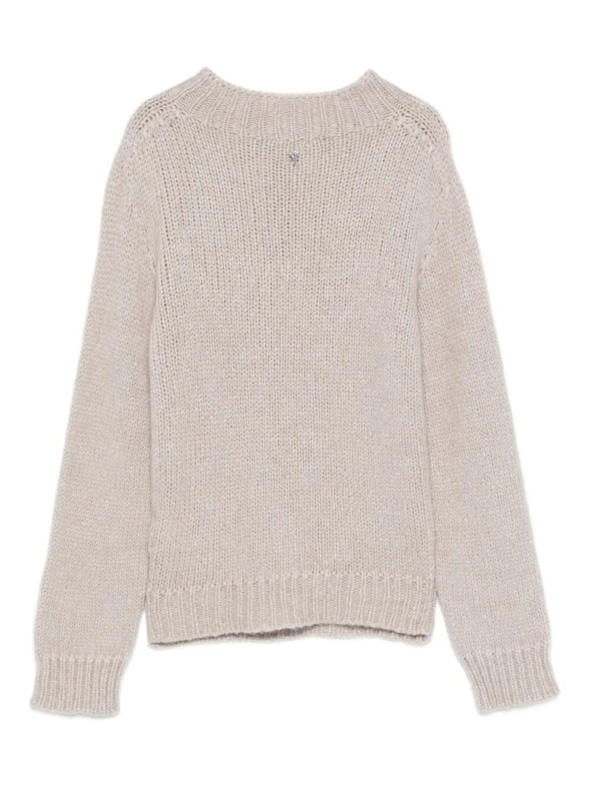 Dondup Open-knit Turtle-neck Sweater With Textured Pattern In Neutral