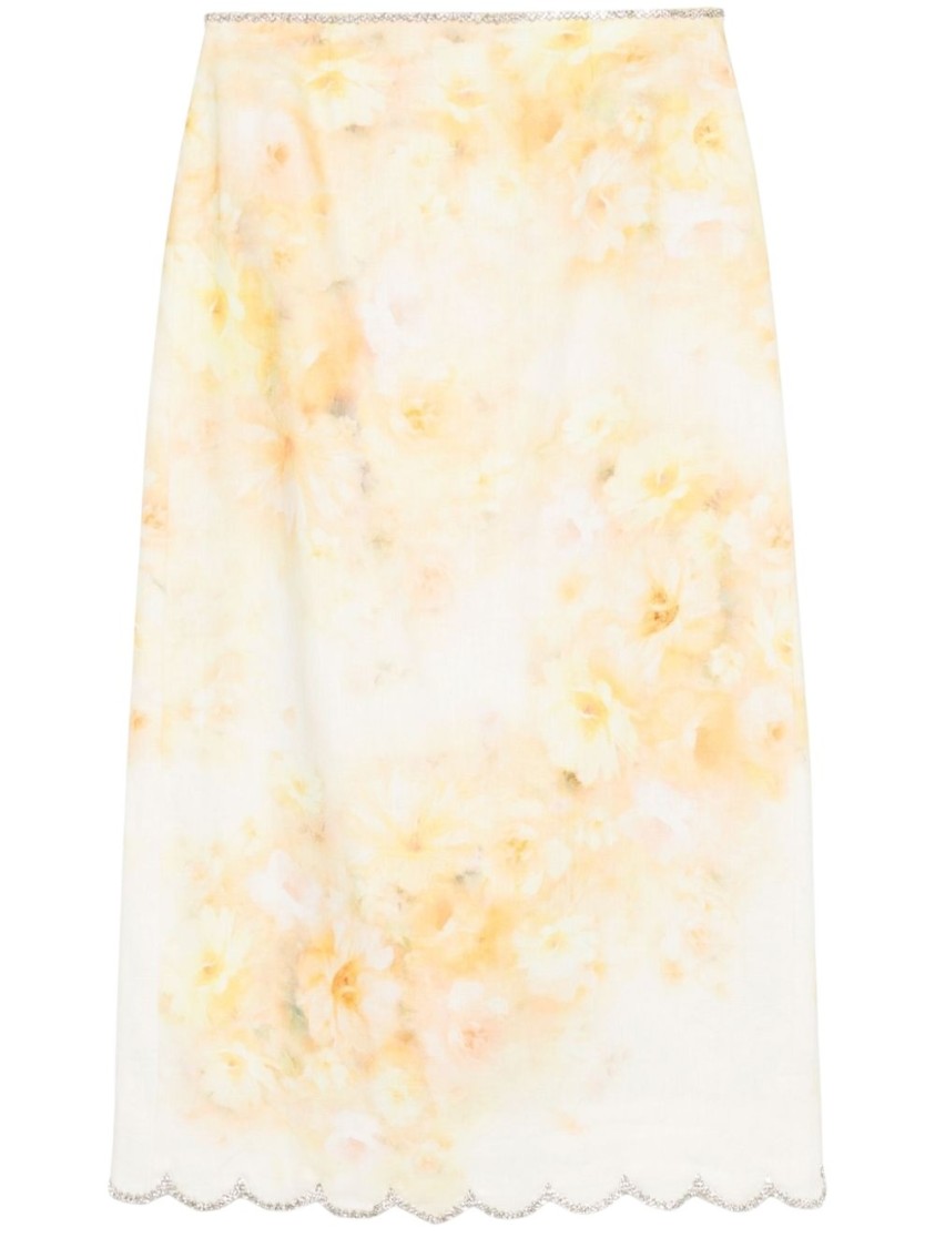 Zimmermann Women Printed Linen Crush Skirt In Yellow
