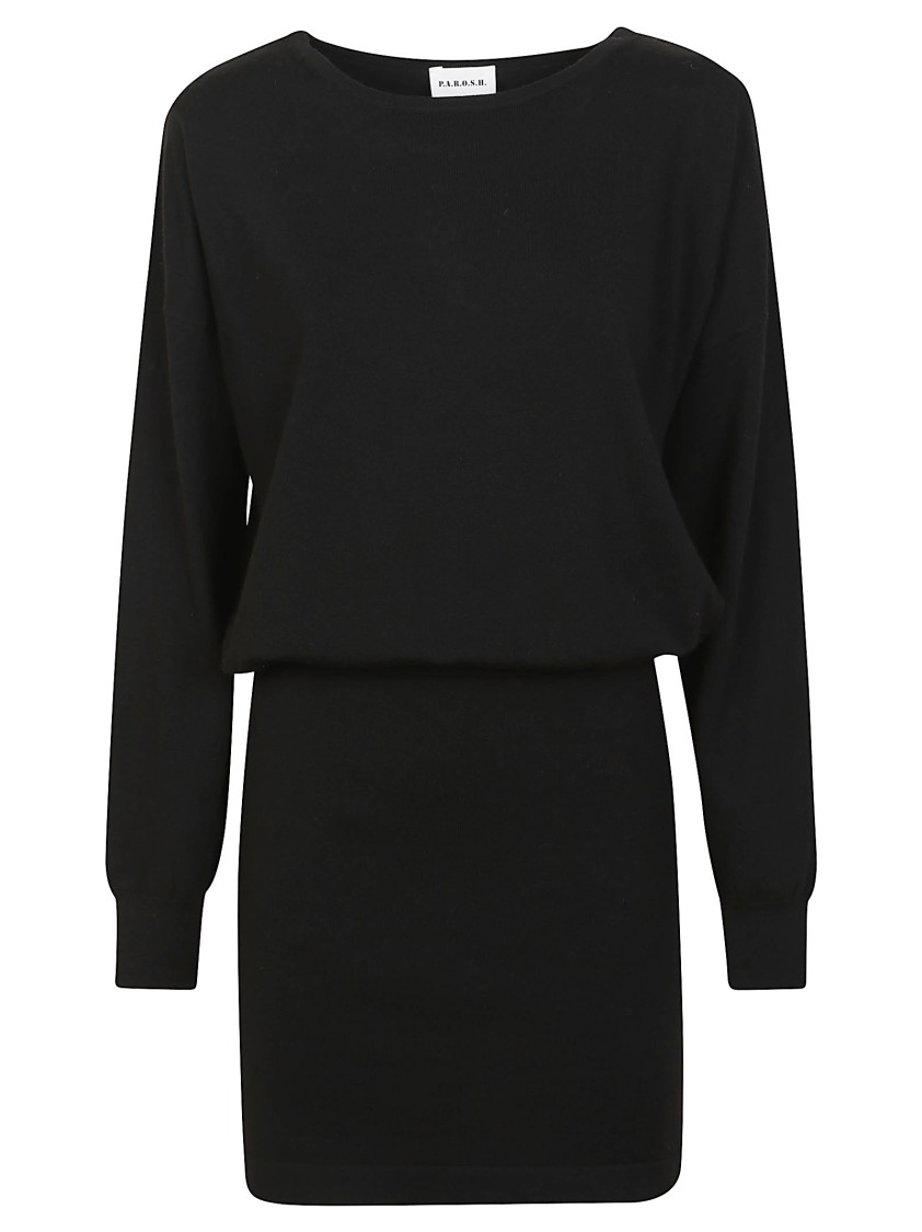 P.a.r.o.s.h . Wool Blend Knit Midi Dress With Ribbed Detailing In Black
