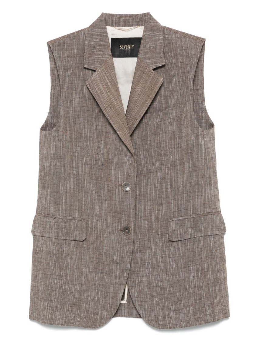 SEVENTY SERGIO TEGON SEVENTY SERGIO TEGON TAILORED SLEEVELESS BROWN JACKET WITH TEXTURED FINISH