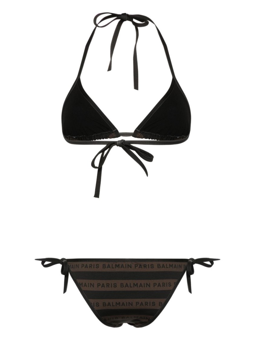 Balmain Multicolour Triangle Bikini With Adjustable Ties In Black