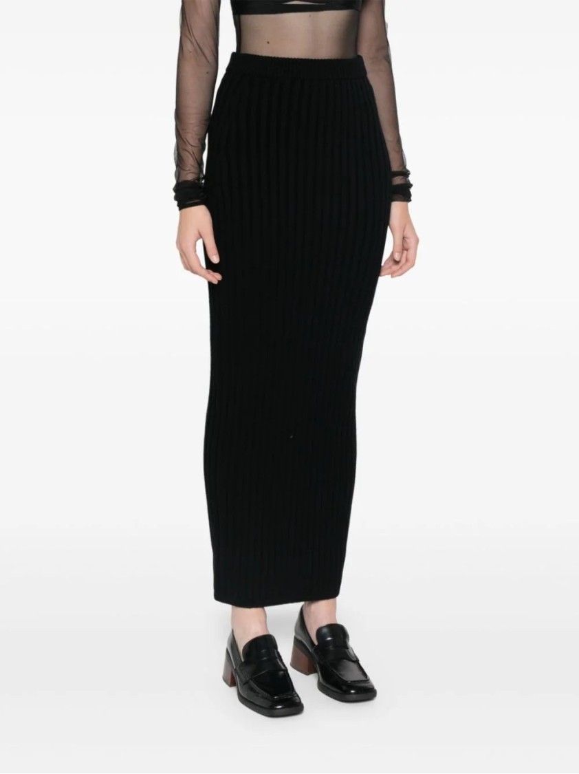 Max Mara Silk Maxi Skirt With Ribbed Texture In Black