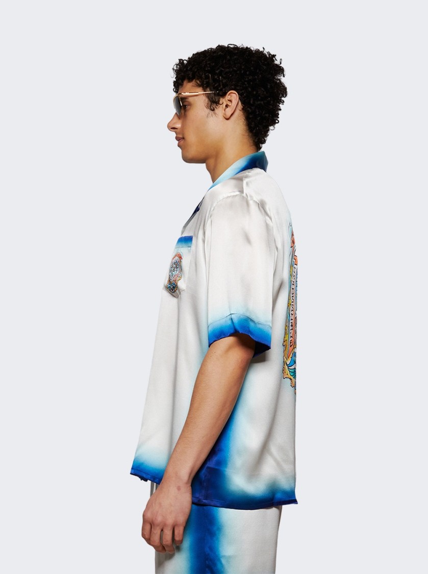 Casablanca White Shirt With Cuban Collar And Maxi Logo Printed On The Back In Silk Man In White