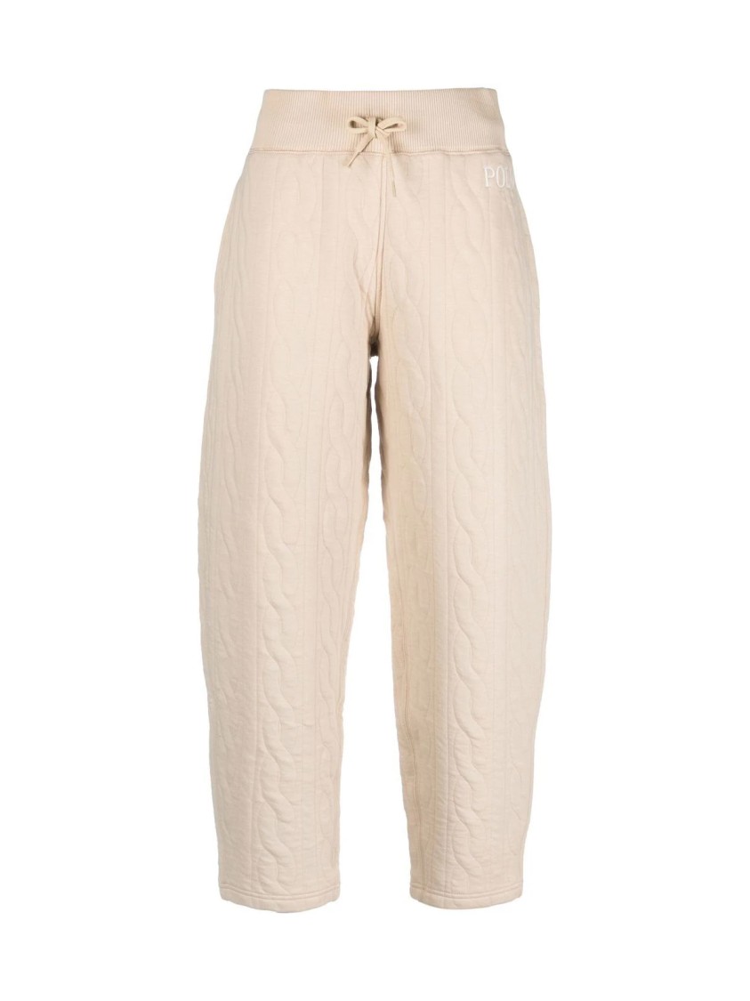 Polo Ralph Lauren Cable Quilted Logo Trousers In Neutral