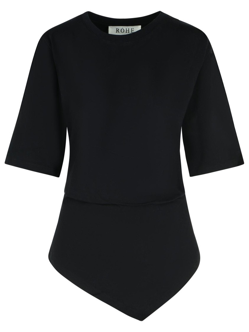 Rohe Asymmetrical Black Organic Cotton Woven T-shirt In Black