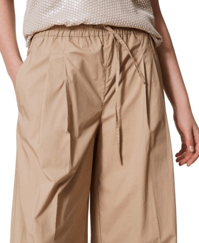 Shop Twinset Twin-set Wide-leg Cotton Poplin Trousers