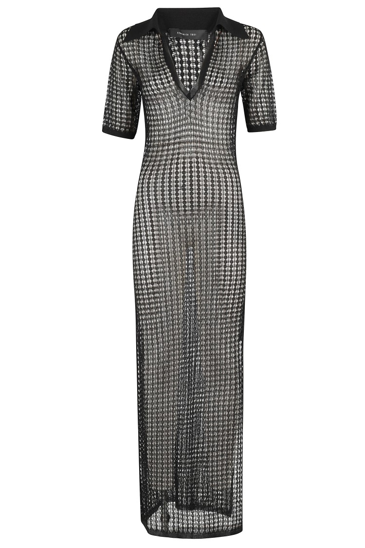 Federica Tosi Maxi Polo Dress In Stretchy Wide-knit Fabric