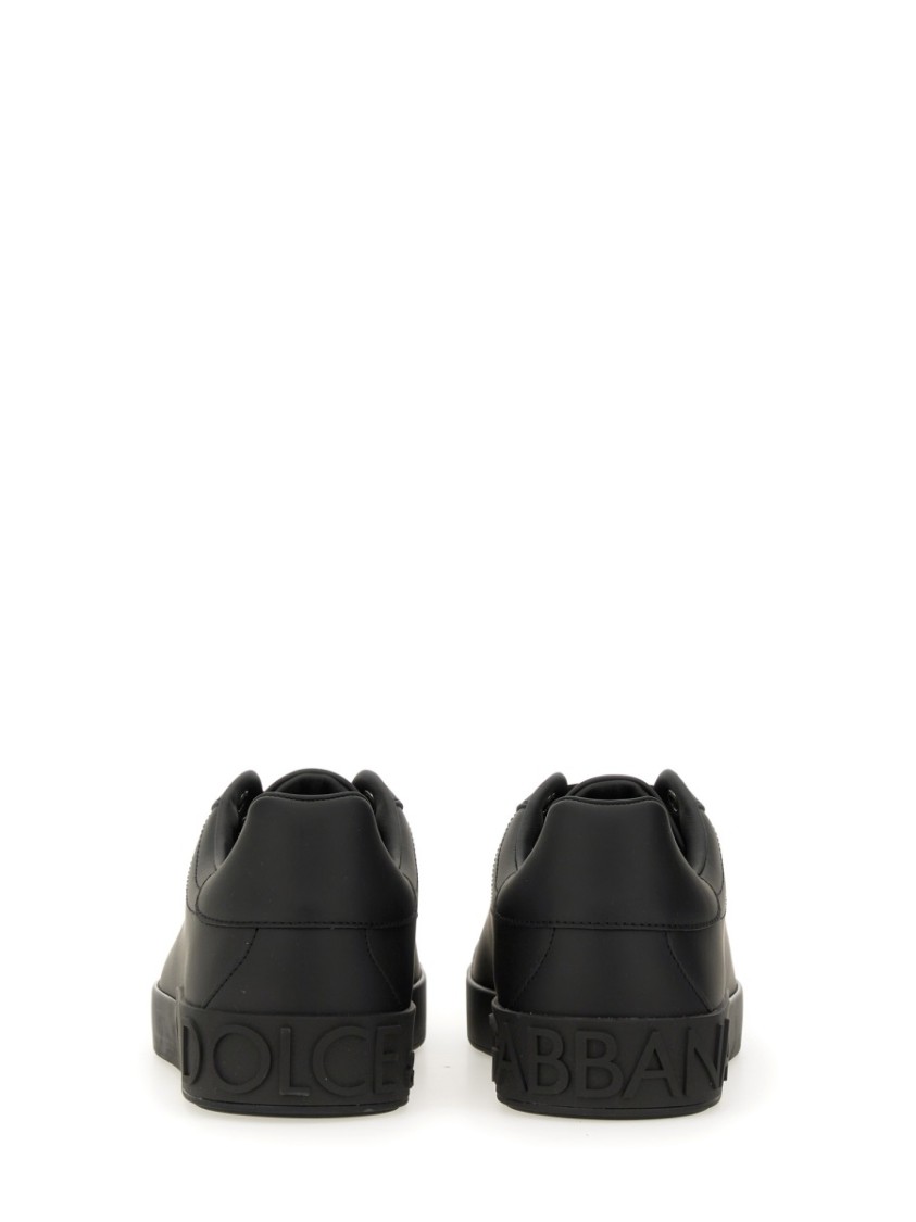 Dolce & Gabbana 'portofino' Black Low Top Sneakers With Logo Lettering Detail In Black
