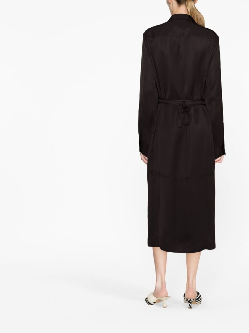 Jil Sander Belted Midi Coat With Silhouette And Draped Finish In Brown