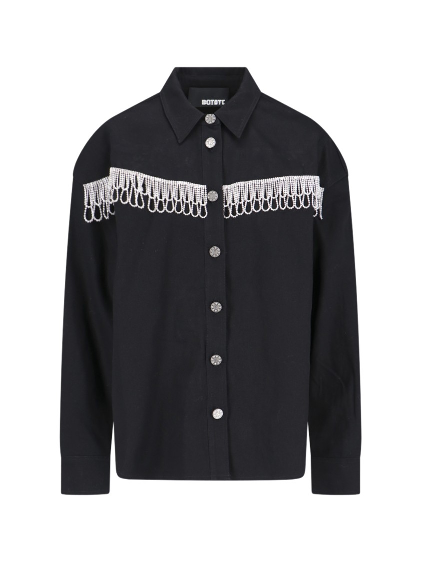 Rotate Birger Christensen Rotate Overshirt With Crystal Fringes In Black