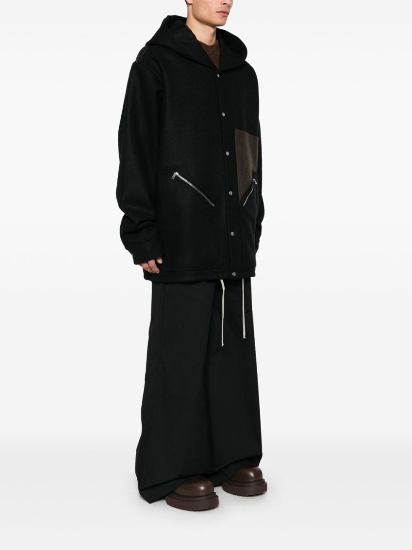 Rick Owens Drawstring Hem Wool Coat In Black