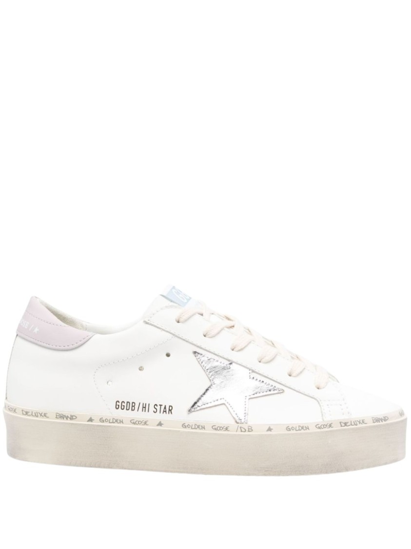 Golden Goose 'hi Star' White Low Top Sneakers With Laminated Star Patch On The Side In White