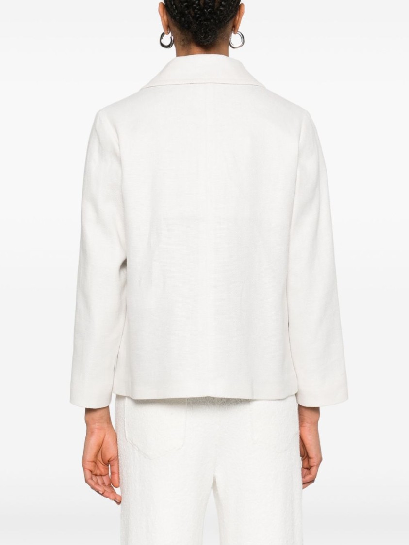 Max Mara Double-breasted Beige Jacket With Soft Linen Blend In White