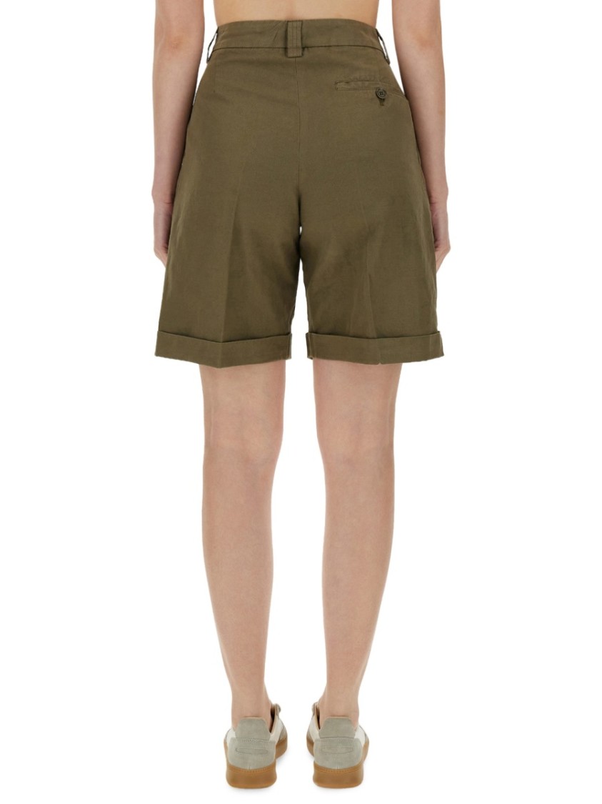 Aspesi Tailored High-waisted Cotton-linen Shorts With Pleated Front In Green