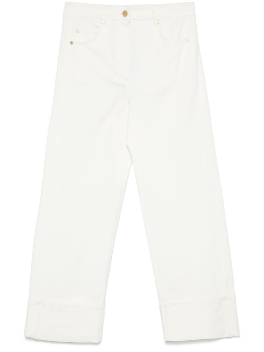 Max Mara High-waisted Wide-leg Trousers With Rolled Cuffs And Gold Accents In White