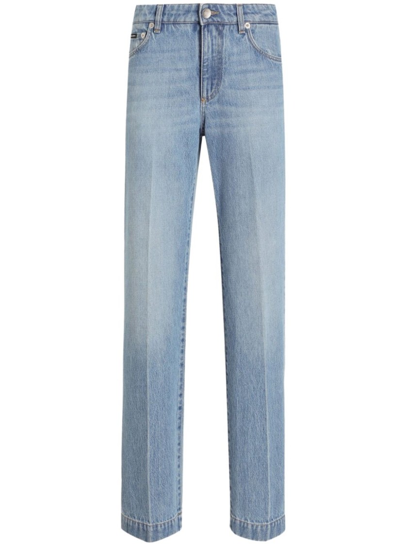 Dolce & Gabbana Straight-leg Blue Jeans With A Distressed Effect In Blue