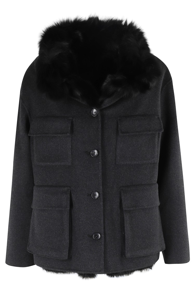 Seventy Fur-collar Multi-pocket Jacket In Black