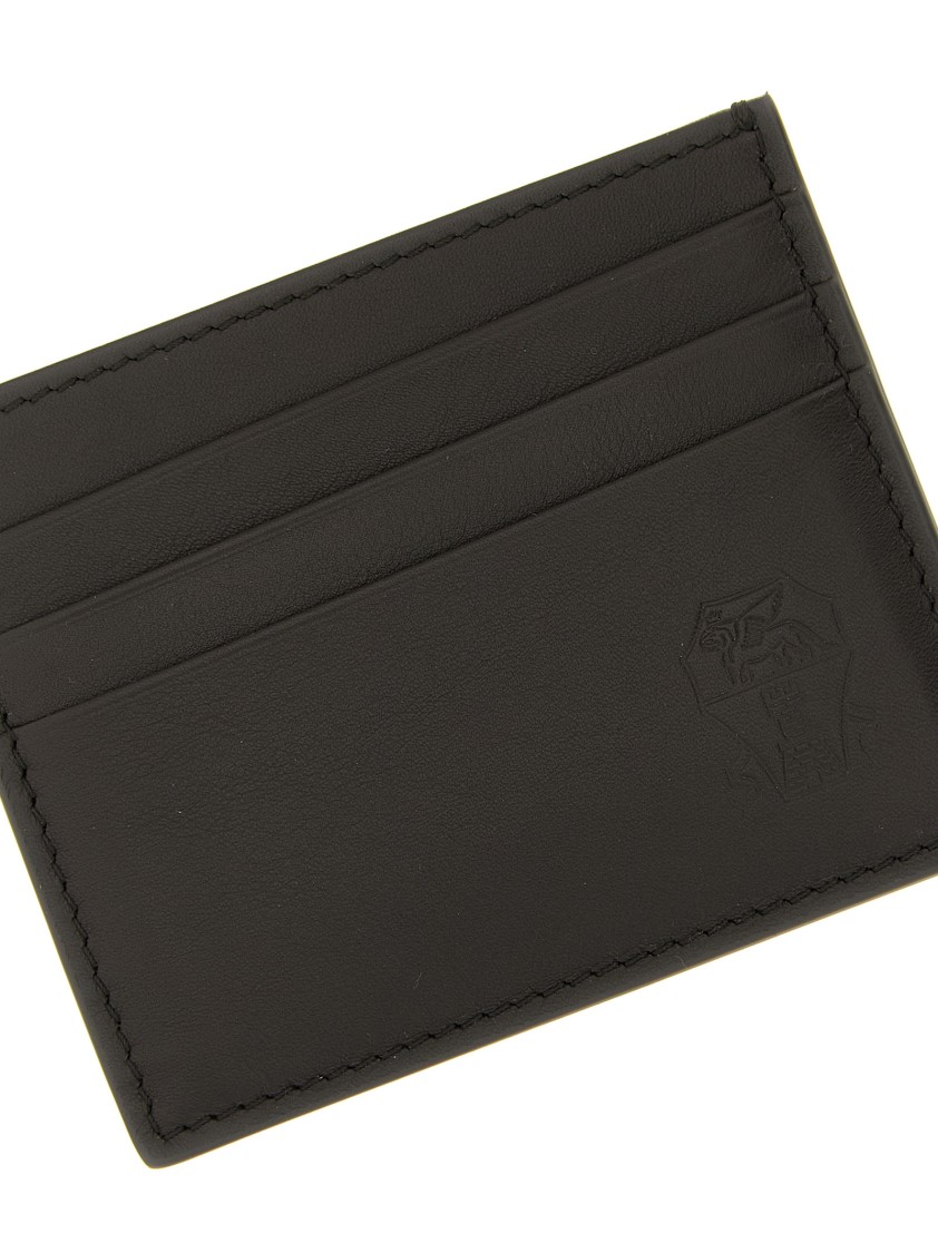 Brunello Cucinelli Compact Textured Cardholder Contrast Stitching In Black