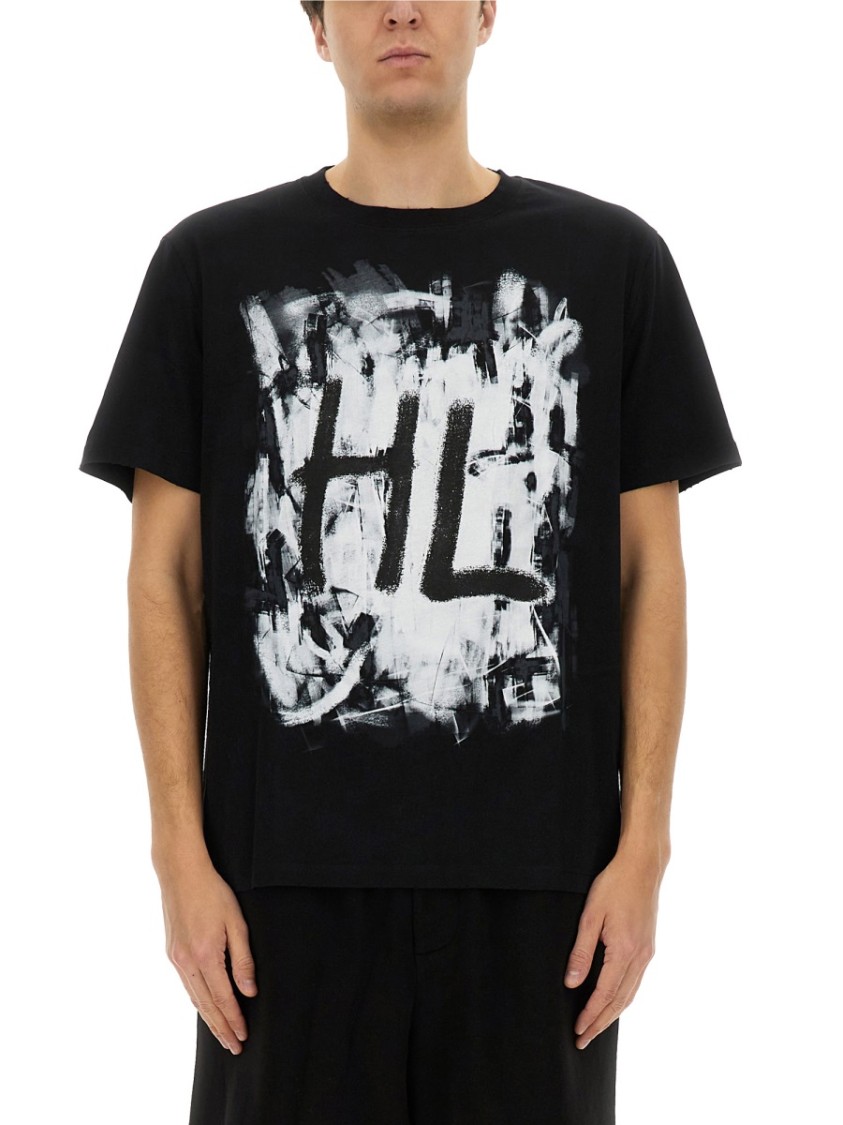 Helmut Lang Scribble Crew Neck Graphic Print Short Sleeves In Black