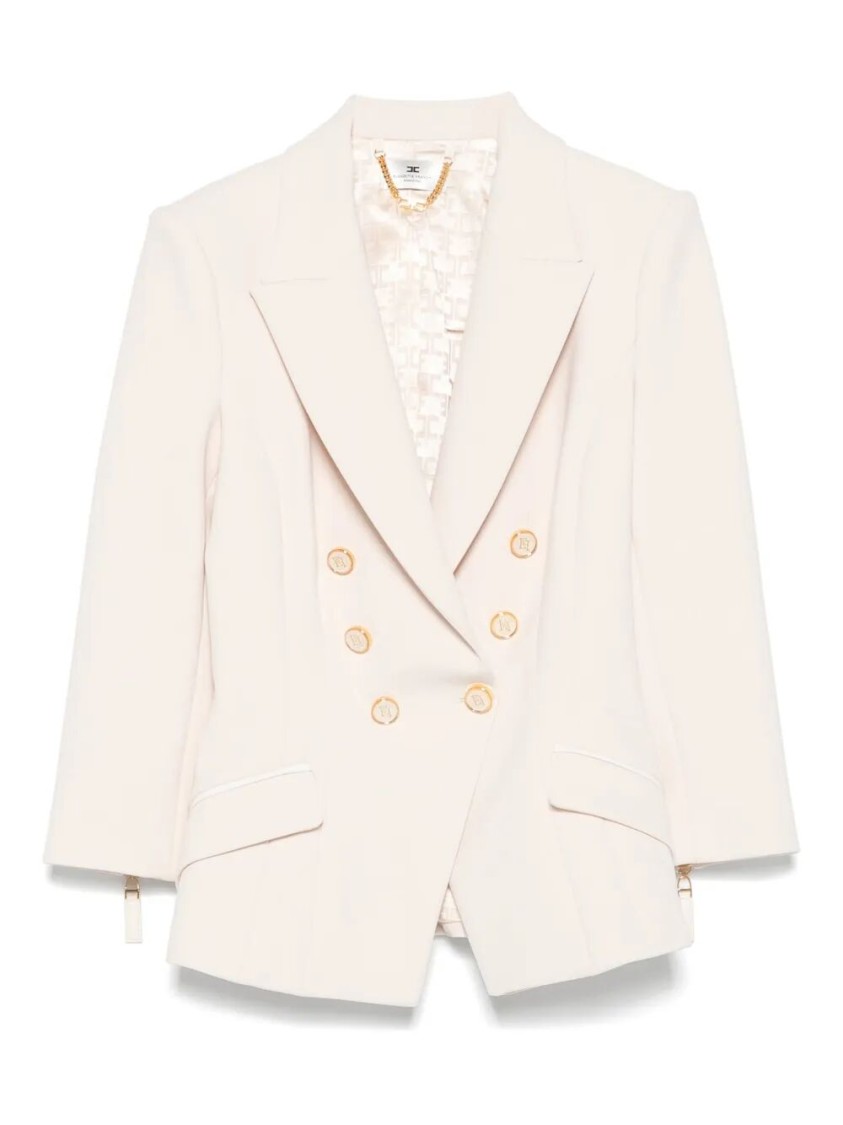 Elisabetta Franchi Tailored Double-breasted Jacket With Gold Buttons In White