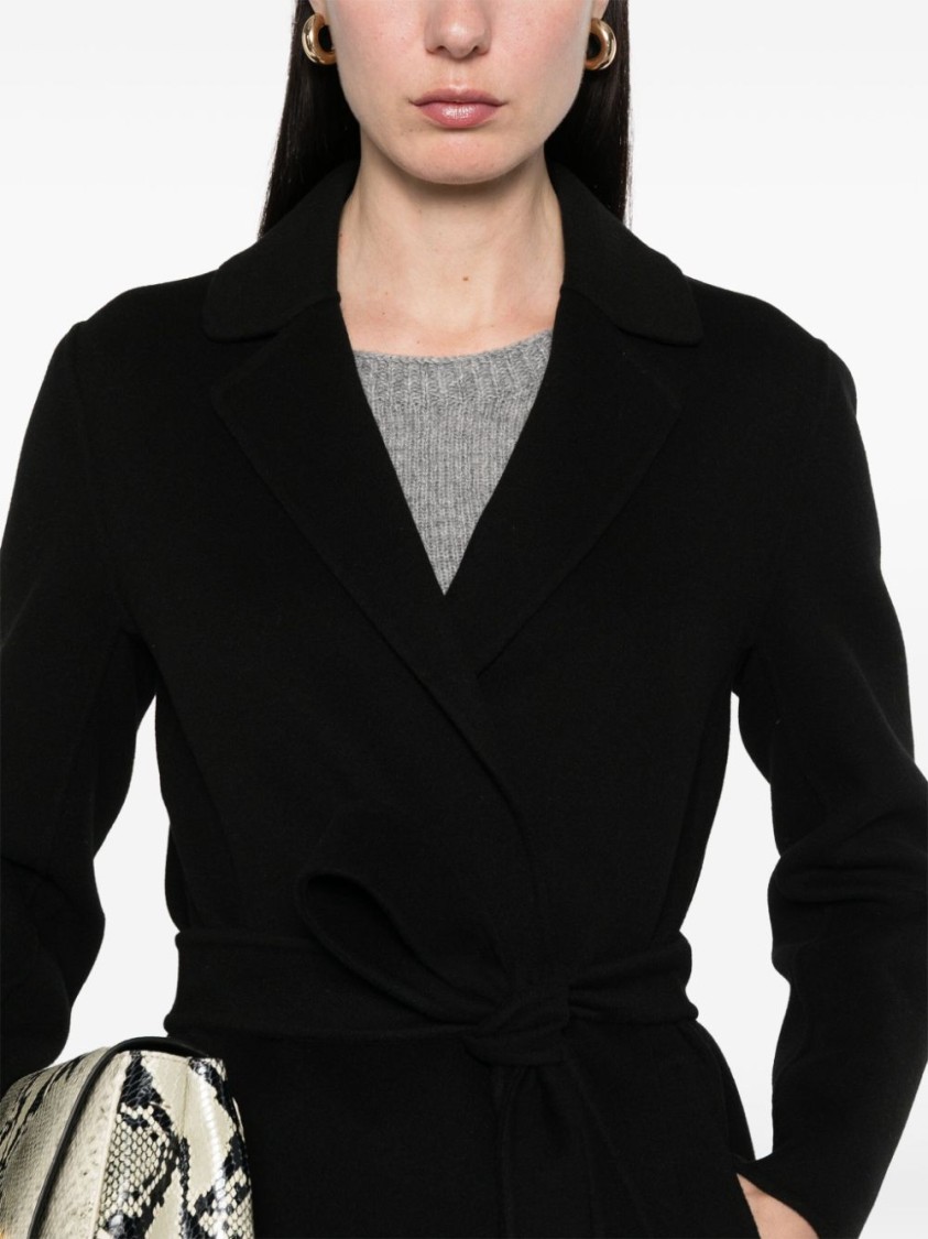 Max Mara Pauline Coat With Adjustable Waist Belt In Black