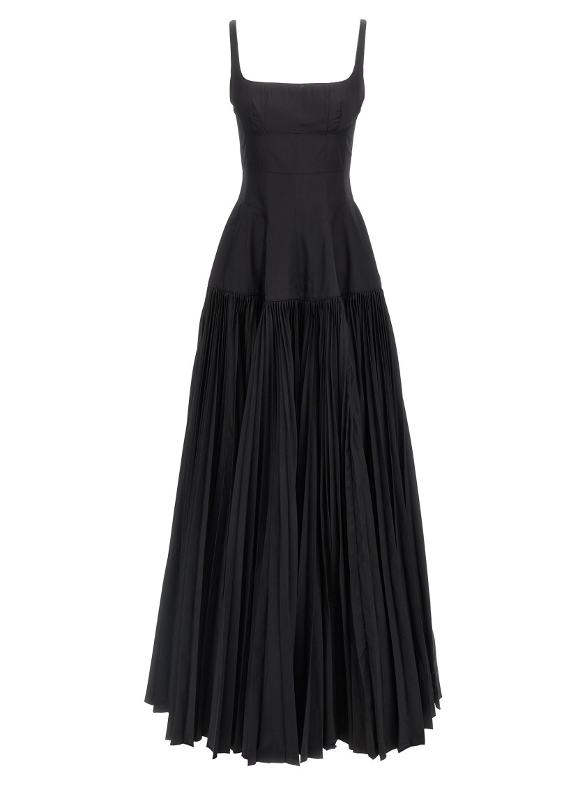 Giovanni Bedin Long Dress With Wide Pleated Skirt In Black