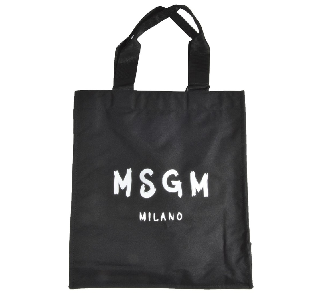 Msgm Black Canvas Tote Bag With Logo Print