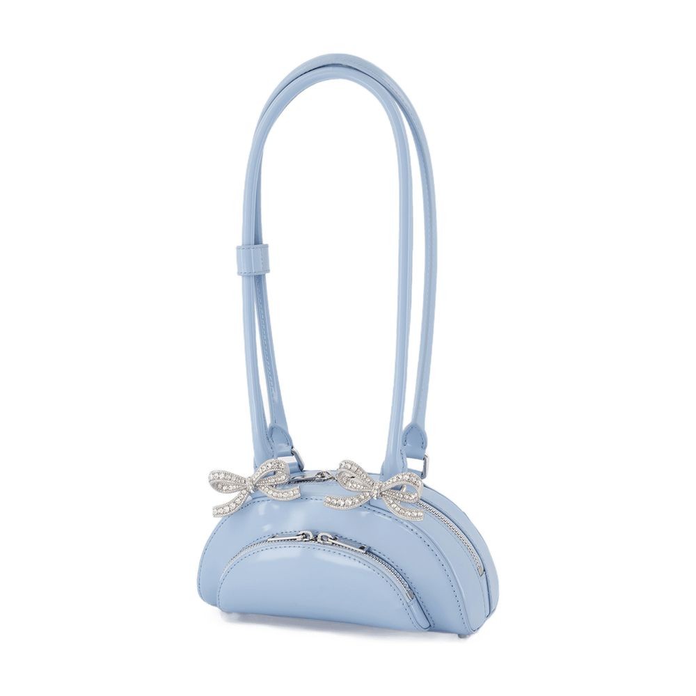 Shop Self-portrait Curved Mini Shoulder Bag - Leather - Blue