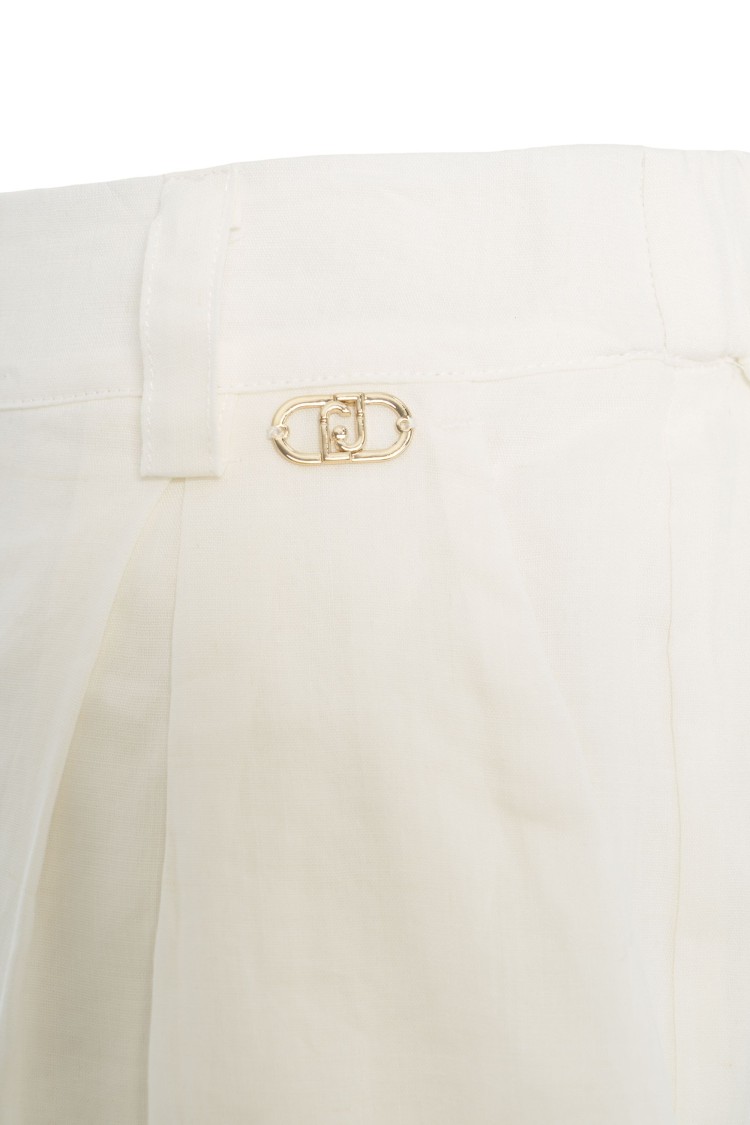 Shop Liu •jo Liu Jo High-waisted Ramie Shorts With Rolled-up Cuffs In White