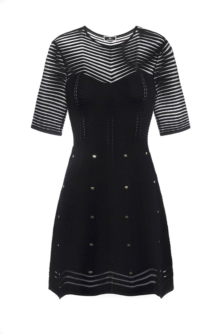 ELISABETTA FRANCHI ELISABETTA FRANCHI FITTED MINI DRESS WITH TEXTURED DESIGN AND FLARED HEM
