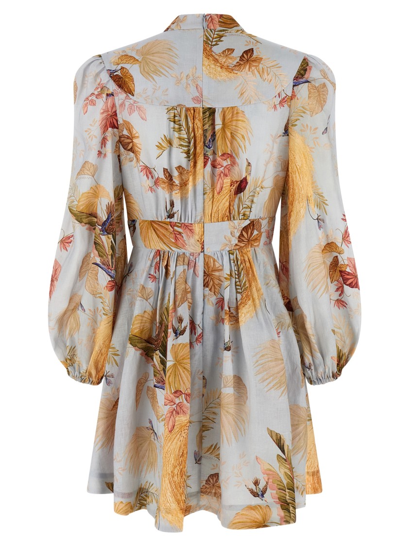 Zimmermann Ascension Plunge Printed Linen Dress In Gray